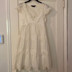 White BCBG scalloped trim dress